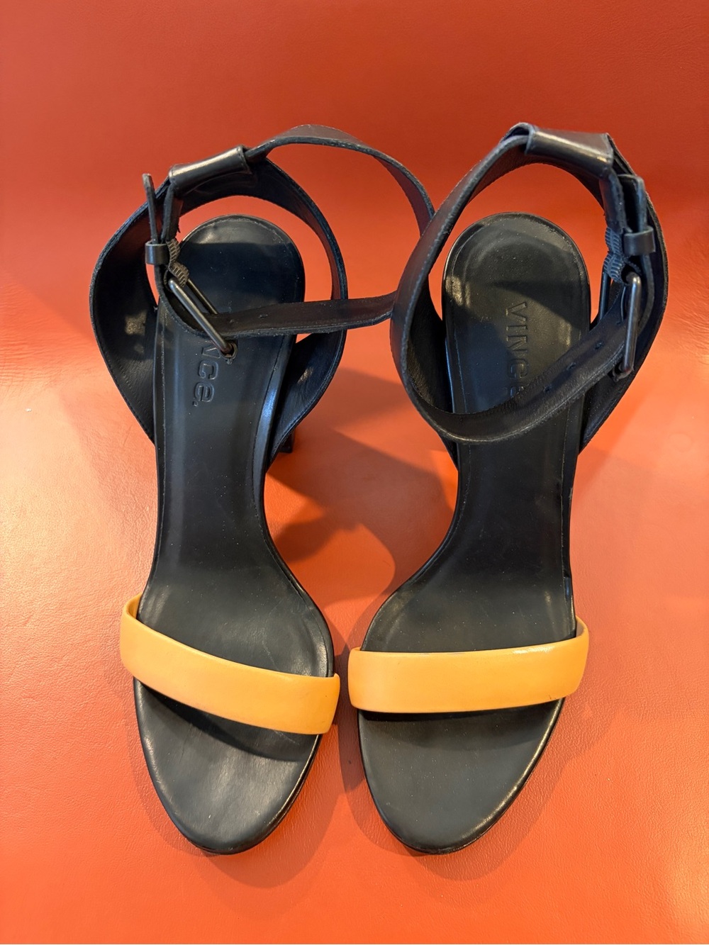 Vince Black and Orange Strap Block-Heel Sandals